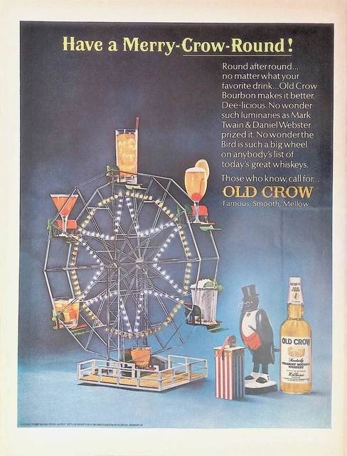 Vintage Print Ad 1966 Old Crow Ferris Wheel Bourbon Top Hat Tuxedo Cane Cocktail