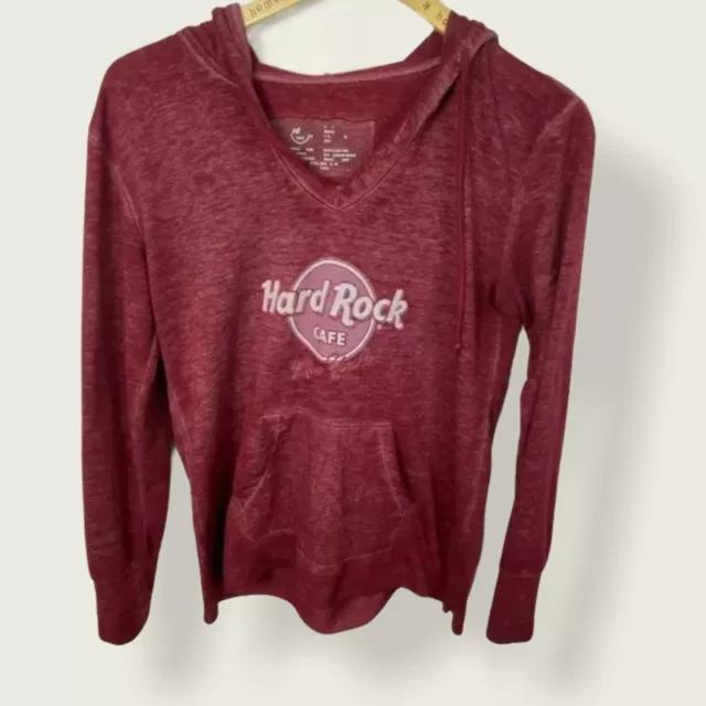 Hard Rock Cafe Burgundy Lightweight Pullover Sweatshirt Hoodie Womens Size Small