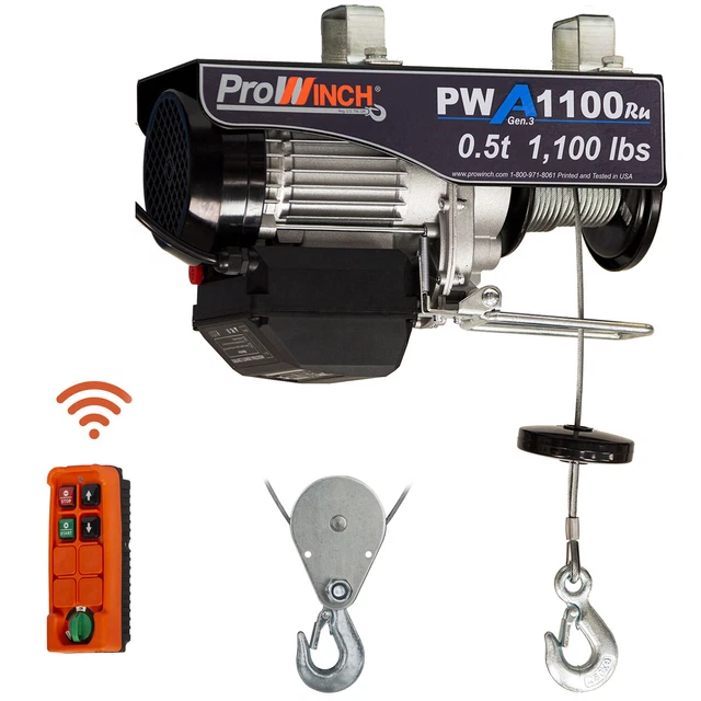Prowinch 1/2 Ton Electric Wire Rope Hoist 1100 lbs. 38 ft. Wireless 110V