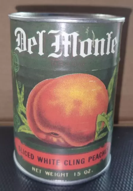 1980s ADVERTISING PROMO DEL MONTE PEACHES Sliced White Cling Metal Can Coin Bank