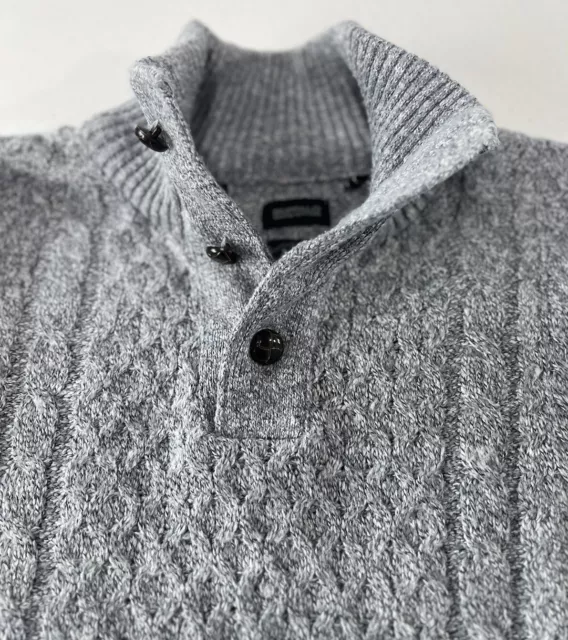 Buffalo David Bitton Men's 3 Button Knit Sweater Size Large Gray Great Condition 3