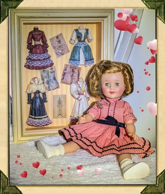 Vtg Shirley Temple Doll w/Rare Script Signature Pin-Peach Pink Dress (1957-63)