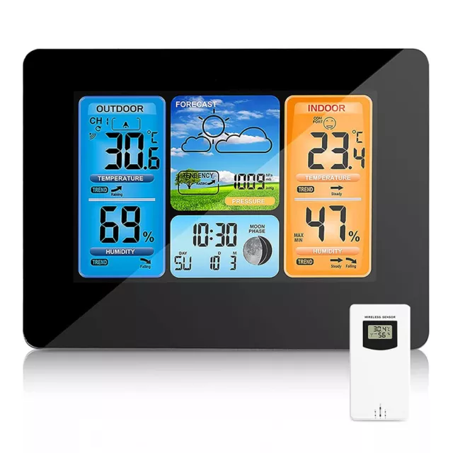 Digital LCD Thermometer Indoor + Outdoor Weather Station Wireless Clock Calendar