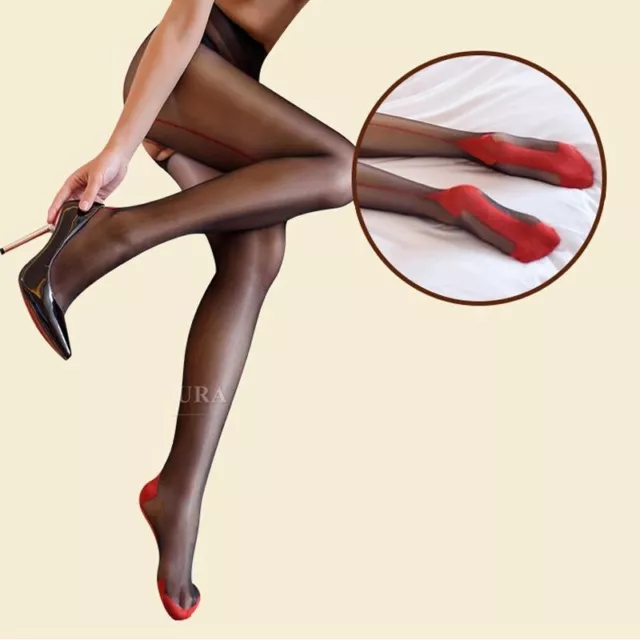 Strumpfhose Naht Offen Back Seam Shiny Thin Pantyhose Glanz Nylon Glossy Ouvert