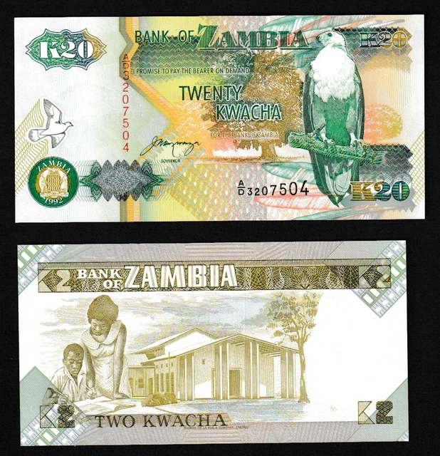 Lot ZAMBIE  Billets 20 et 2 Kwacha NEUF UNC