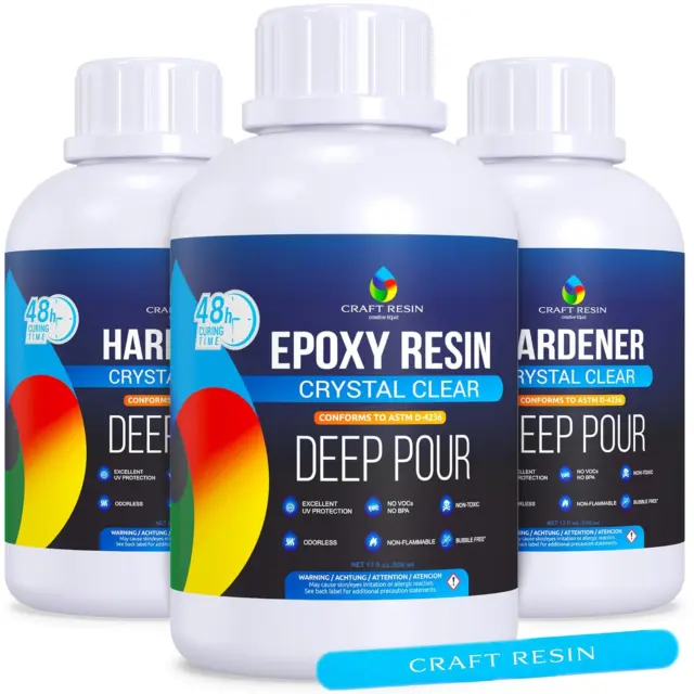 Deep Pour Epoxy Resin 51Oz Kit - 2-4" Pour Depths Crystal Clear Casting Resin