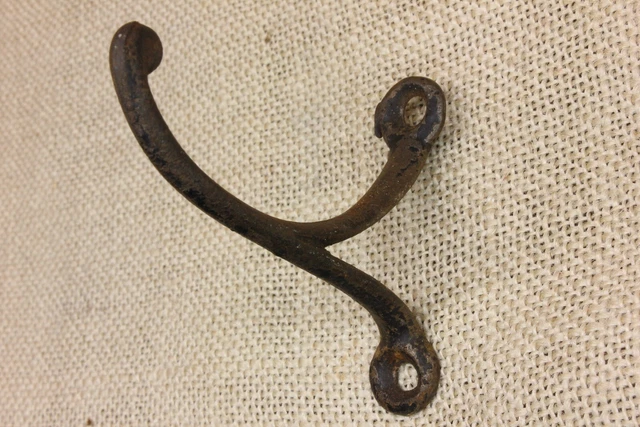 Single Old Coat Hook 1850’s School Farmhouse Wardrobe Rustic Black Cast Iron 3