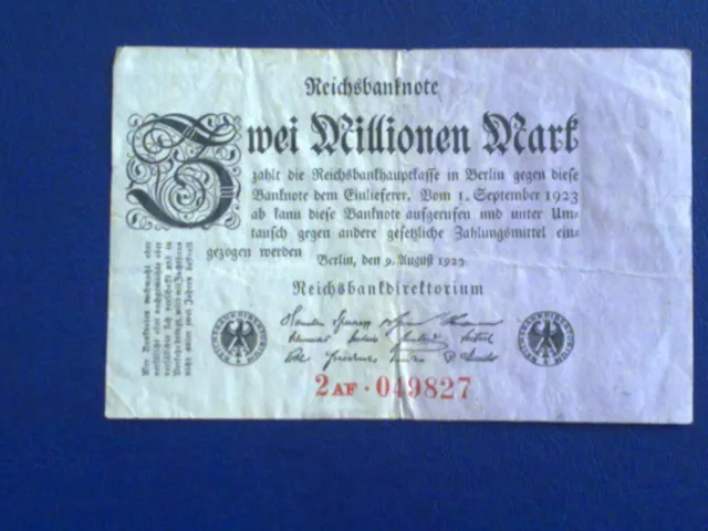 1923 German 2 Million Mark Banknote-Very Good