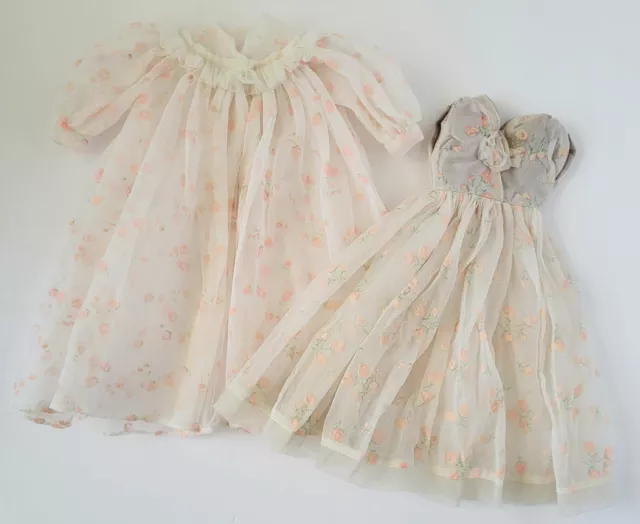 Vintage Mary Hoyer Tagged Pink Floral Organdy Negligee And Peignoir Set