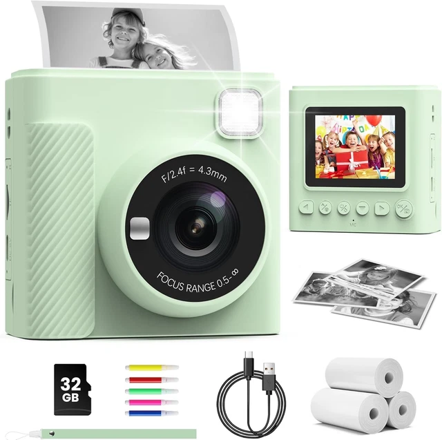 Cámara Infantil Instantánea 1080P Con Papel, 32GB Y Lápices: Regalo Ideal De 3 A 12 Años (juegos Y Filtros
