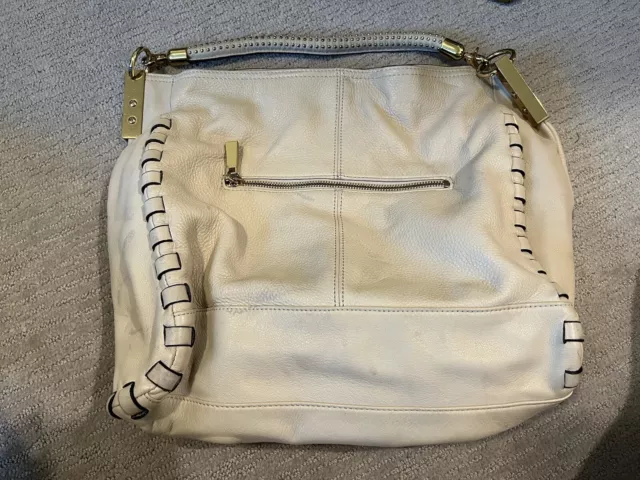 Vince Camuto, Cream Pebbled Leather Bag With Yellow Gold Hardware