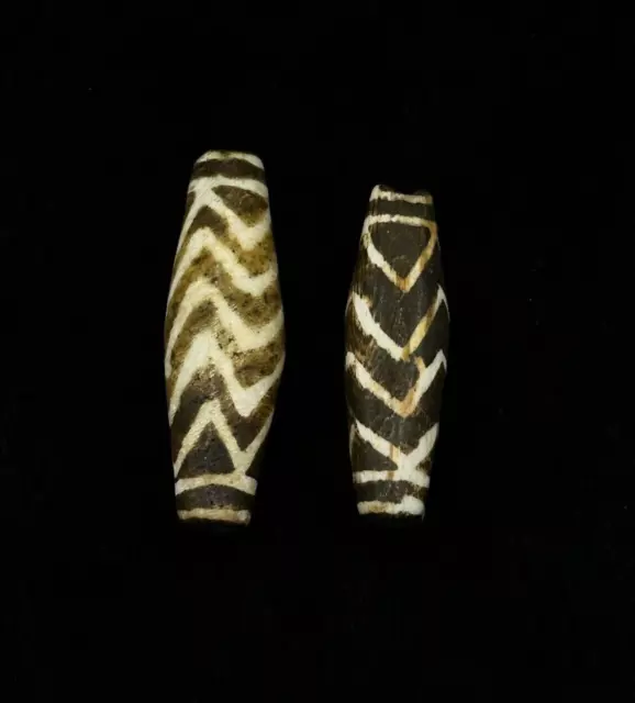 Wonderful Antique 2 Pieces Pyu Culture Pumtek Beads From Burma With Good Pattern