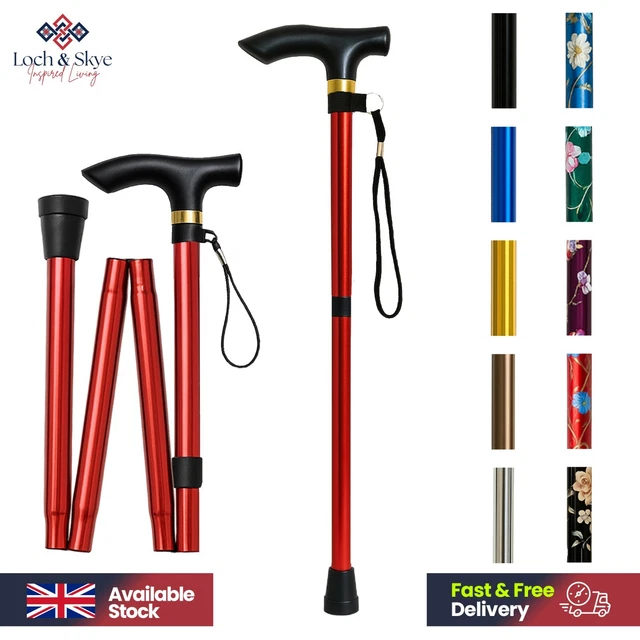 LIGHTWEIGHT EASY FOLDING Aluminium Walking Stick Cane, Adjustable ...