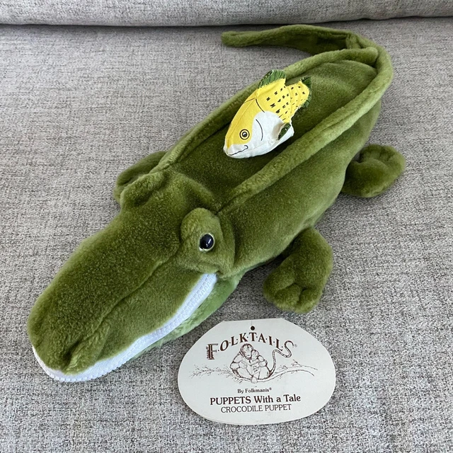 FOLKMANIS CROCODILE ALLIGATOR 25” Folktails Hand Puppet Zipper w/FISH