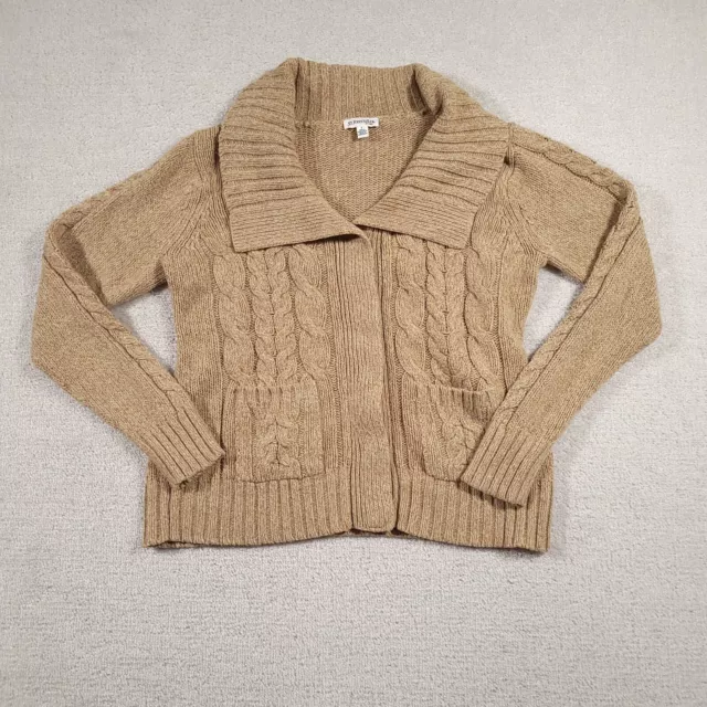 Vintage St. John's Bay Cardigan Sweater Women's Large Beige Snap Up Long Sleeve