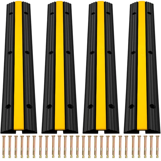 4 Pack 1 Channel Cable Protector Ramp Driveway Rubber Speed Bumps Heavy Duty