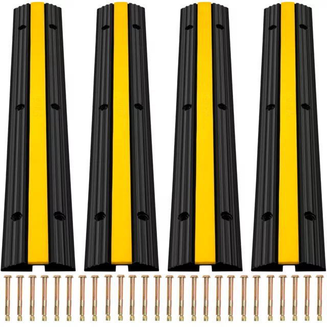 4 Pack 1 Channel Cable Protector Ramp Driveway Rubber Speed Bumps Heavy Duty