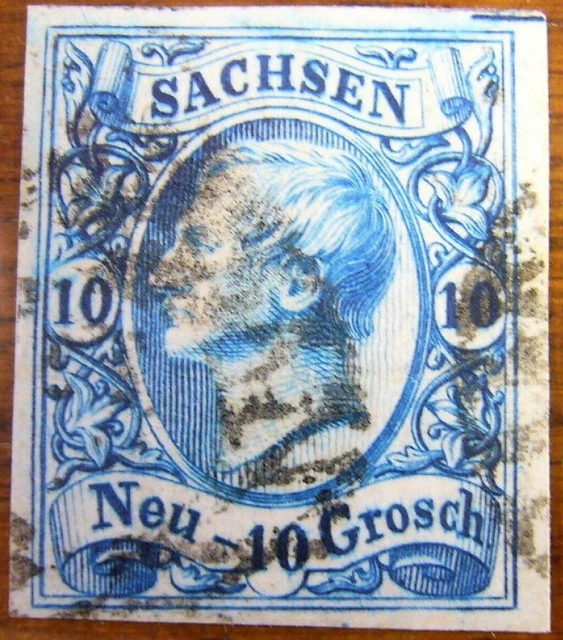 Sachsen Mi Nr. 13a (10 Gr) gestempelt kräftig blau, geprüft, 1200.-
