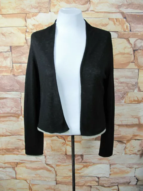 Eileen Fisher Sz M Viscose/Wool  Blend Cardigan Sweater Open Front Black /Beige