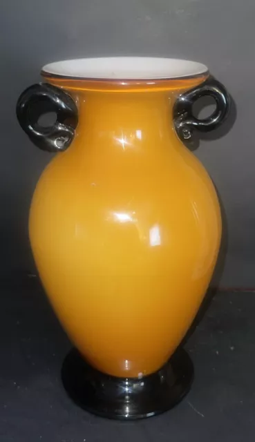 Murano Vintage Yellow VENINI Cased Art Glass vase Applied handles **SPECIAL**