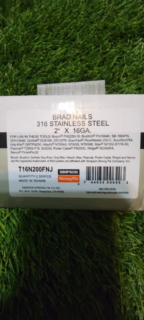 Simpson Strong-Tie 2" 16 guage Straight Finish Nails 2500ct