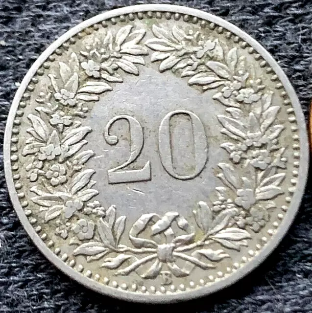 1900 Switzerland 20 Rappen Coin  AU B Mint  ( 1 Million Minted ) Rare Cond #BX46
