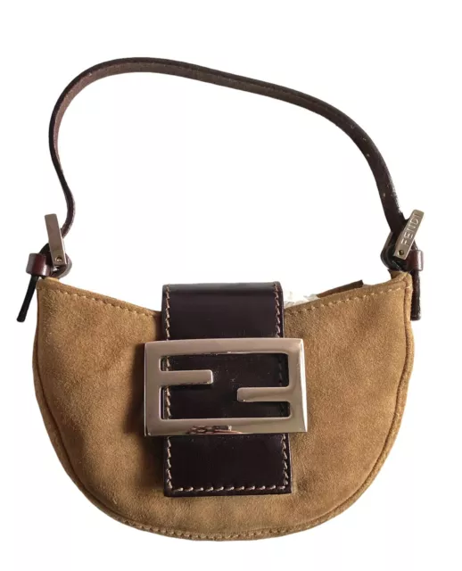 Vintage Fendi Zucchino baguette- Tan And Brown Flap