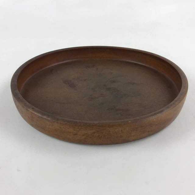 Japanese Wooden Serving Tray Vtg Simple Obon Small Dark Brown Round UR889
