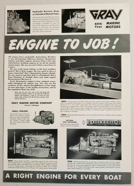 1950 Print Ad Gray Marine Motors Boat Engines & Gears Detroit,MI