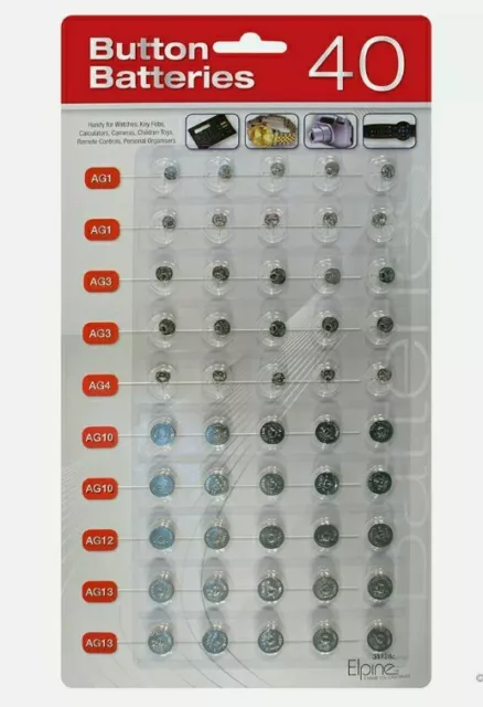 40 X Assorted Button Cell  Batteries Watches, Games Toys Gadgets Car Keys Remote