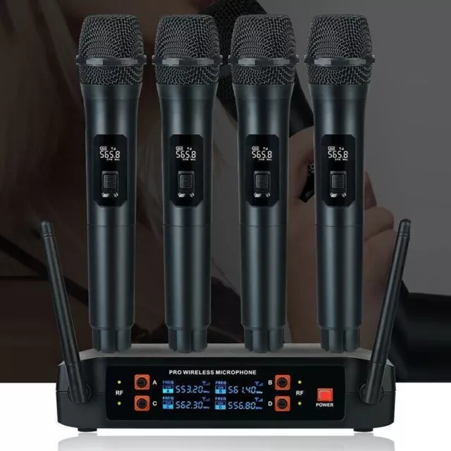Professional UHF Wireless Microphone 4 Channel Handheld Karaoke Mic Home Speaker