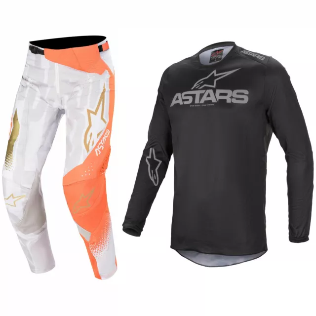 Alpinestars Kit Techstar Motocross MX Pantaloni Maglia - Arancio Bianco Nero