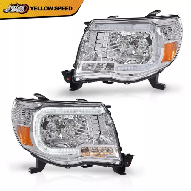 Fit For Toyota Tacoma 05-11 LED DRL Tube Chrome Projector Headlights HeadLamps