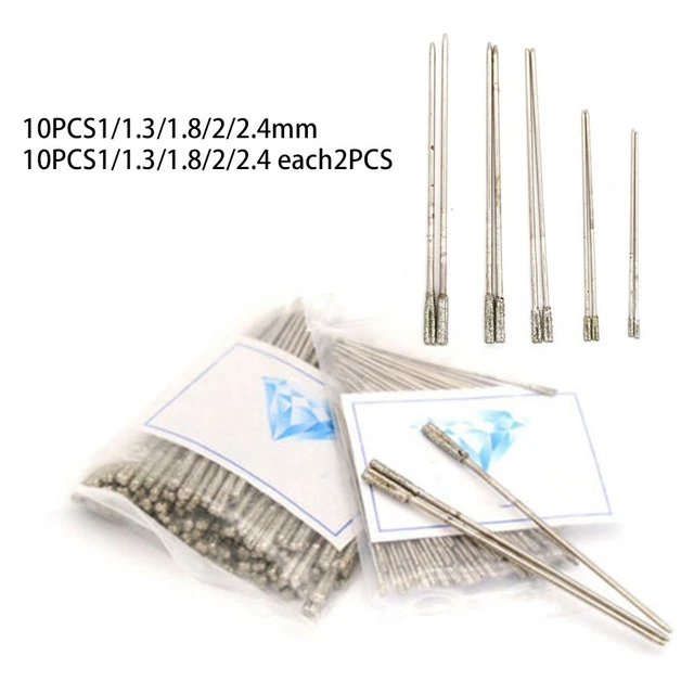 1-2.4mm Diamond Coated Tipped Drill Bit For Tile Jewellery Glass Pack Of 10 New