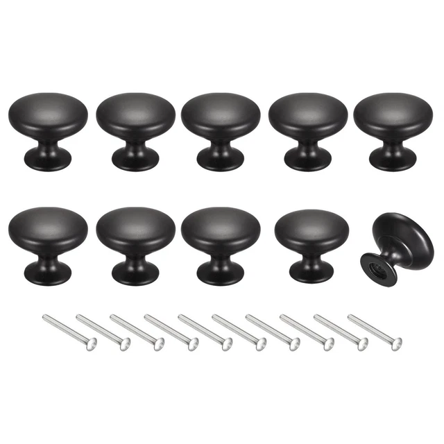 Drawer Knobs, 10pcs 30mm(1.18") Round Pull Handles Zinc Alloy Matt Black