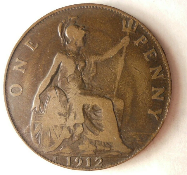 1912 H GREAT BRITAIN PENNY - Great Coin - Free Ship - Premium Vintage Bin #15