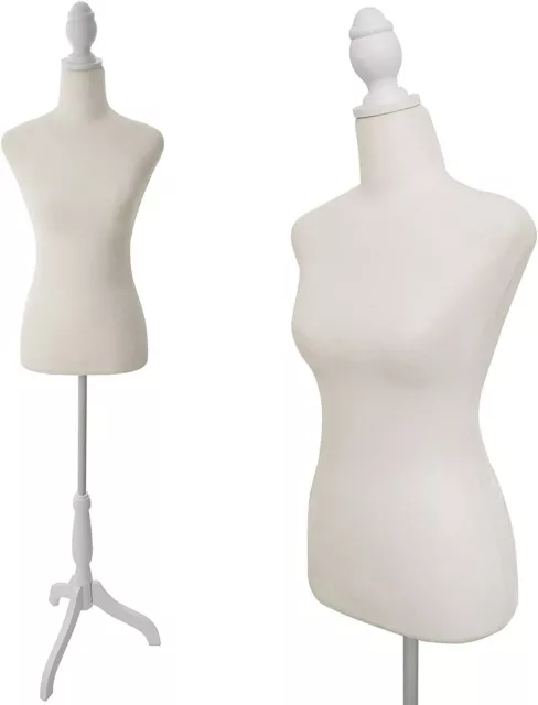 Female Mannequin Torso Dress Form w/Adjustable Tripod Stand Base Style (Beige)