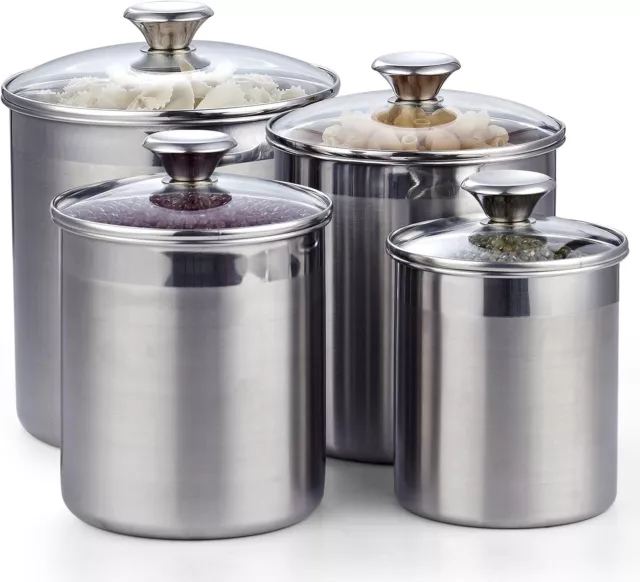 Stainless Steel Food Jar Storage Canister Set Large 4-Piece, 1.6qt/2.5qt/3.5q...