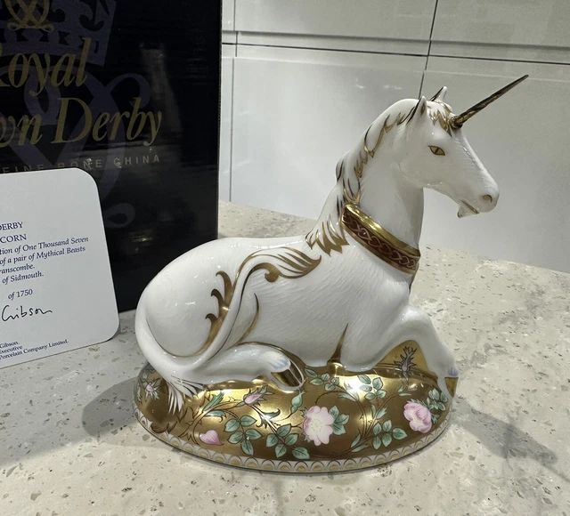 Royal Crown Derby MITICO UNICORNO fermacarte srl ed tappo oro 1°