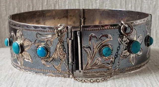 Vintage Mexican Sterling Silver & Turquoise Bracelet Mexico