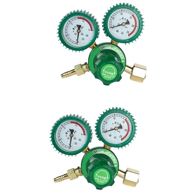 2 x regolatore bombole gas ossigeno O2 riduttore pressione inalatore acetilene doppio I8V4