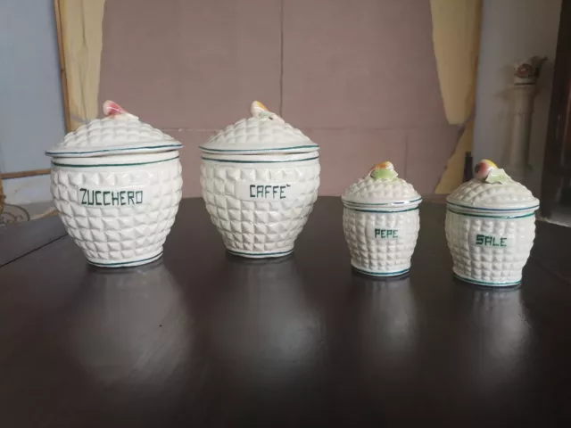 Set Di  4 Vasetti  In Ceramica Vintage  Porta Spezie E Zucchero  Integri