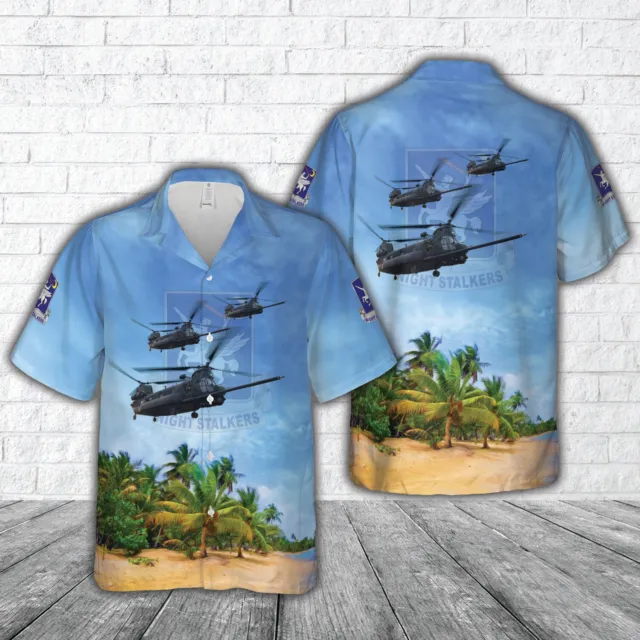 US Army Night Stalkers Dark Horse Helicopter MH-47E Chinook Hawaiian Shirt Aloha