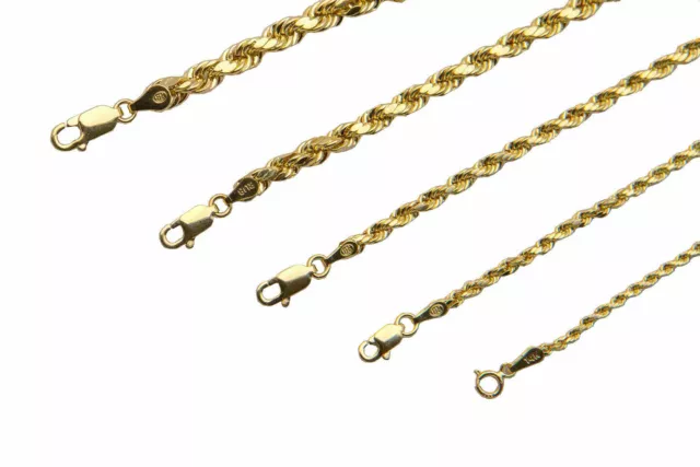 14K Yellow Gold 1.5mm-4mm Italian Rope Chain Pendant Necklace Mens Women Hollow