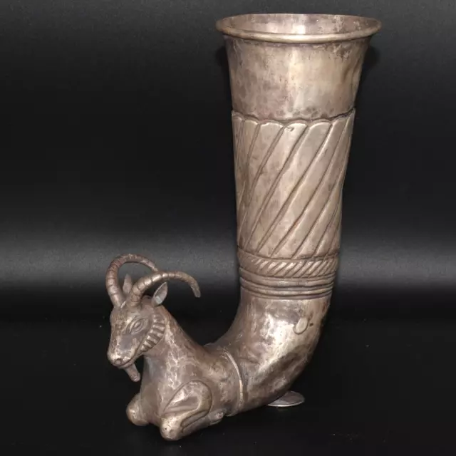 Large Ancient Pre Achaemenid Silver Rhyton Vessel in form of a Ram C. 800-600 BC