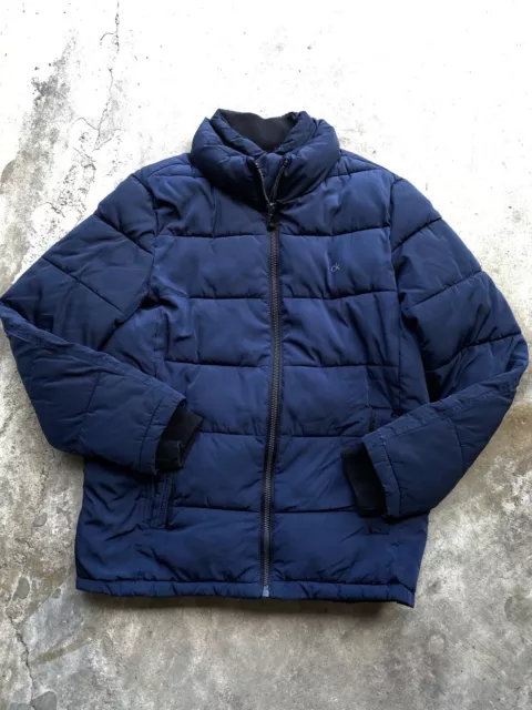 Calvin Klein Men's Small Coat Puffer Ribbed Storm Cuffs Jacket Detail $225 Navy