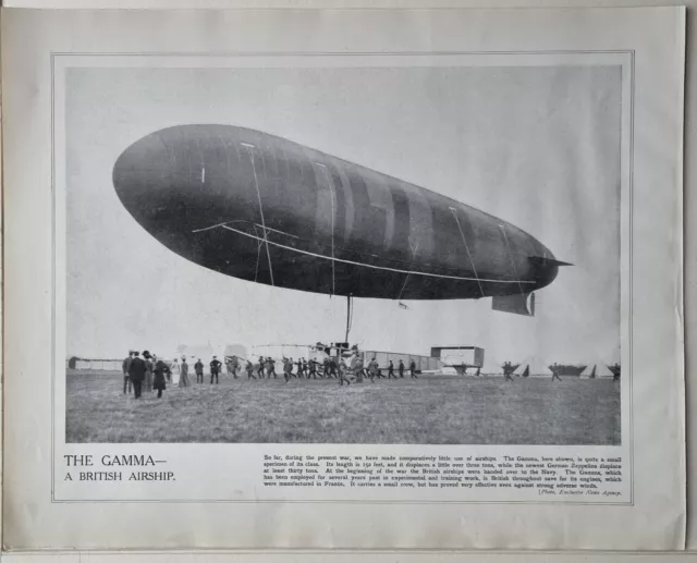 1915 Ww1 Print & Text British Airship The Gamma