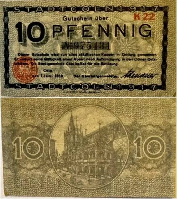 Erster Weltkrieg Notgeld Banknote 10 Pfennig K22 Banknote Juni 1918 Top UNC Cnackige Note