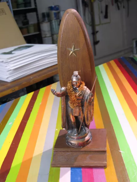 vtg 1960s Surfing ephemera - Koa wood Trophy Hawaii Tiki Kamehameha