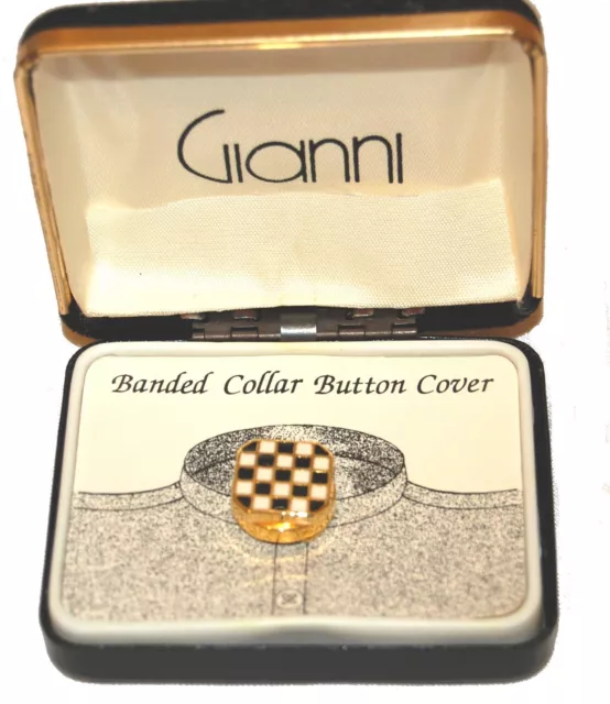 Gianni Banded Collar Button Cover - Gold Toned Black White NEW